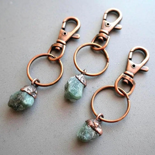Raw Emerald Copper Keychain, Emerald Keychain, Raw Crystal Keychain, Raw Stone Accessory, Boho Accessory, Electroformed Jewelry Blackbird & Sage Jewelry