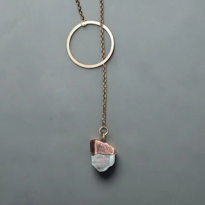 Raw Quartz Lariat Necklace: Electroformed Copper Boho Y Necklace - BlackbirdSageStudio
