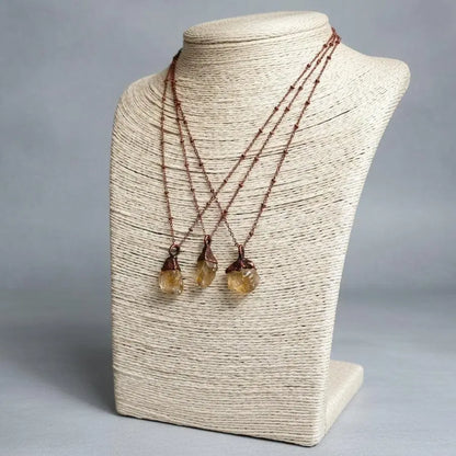 Raw Citrine Crystal Necklace, Electroformed Copper Pendant, 18in Chain - BlackbirdSageStudio