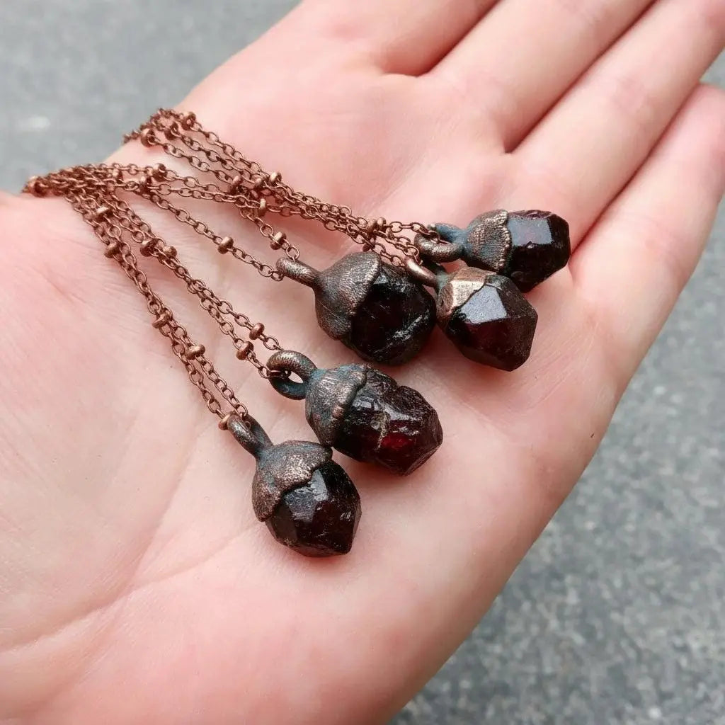 Raw Garnet Copper Necklace: Electroformed Crystal Pendant, January Birthstone - BlackbirdSageStudio