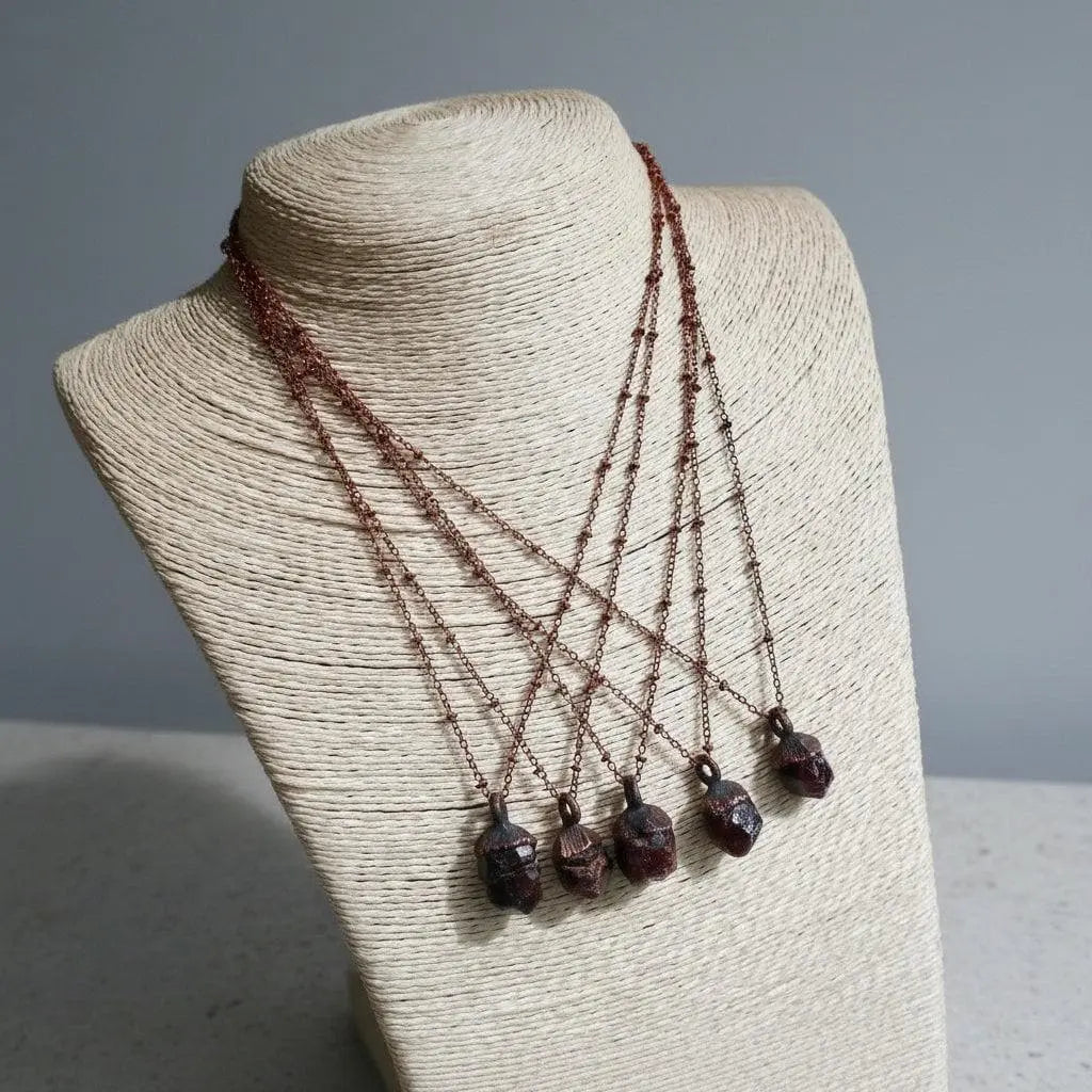 Raw Garnet Copper Necklace: Electroformed Crystal Pendant, January Birthstone - BlackbirdSageStudio