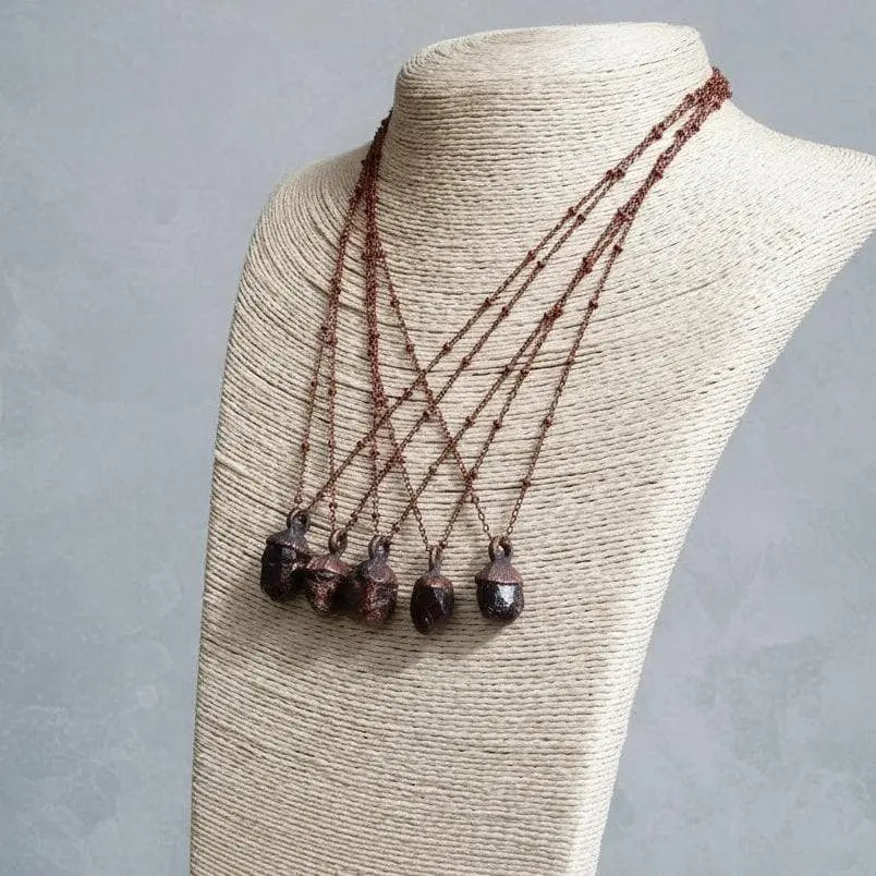 Raw Garnet Copper Necklace: Electroformed Crystal Pendant, January Birthstone - BlackbirdSageStudio
