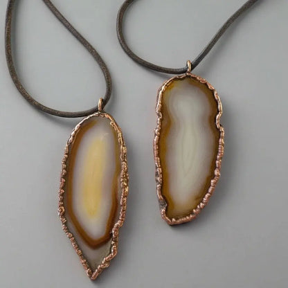 Red Agate Necklace: Electroformed Copper Pendant, Boho Leather Jewelry - BlackbirdSageStudio