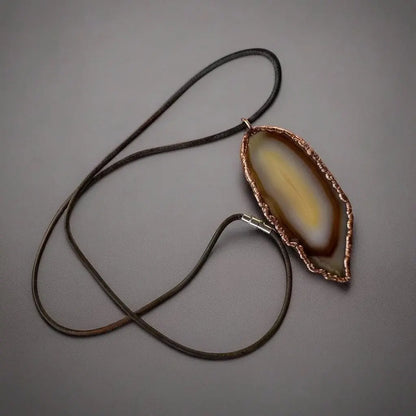 Red Agate Necklace: Electroformed Copper Pendant, Boho Leather Jewelry - BlackbirdSageStudio