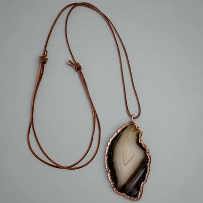 Electroformed Copper Blue Agate Slice Necklace: Handmade Boho Pendant - BlackbirdSageStudio