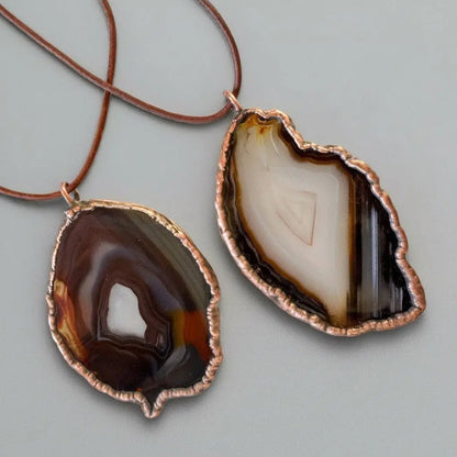 Electroformed Copper Blue Agate Slice Necklace: Handmade Boho Pendant - BlackbirdSageStudio