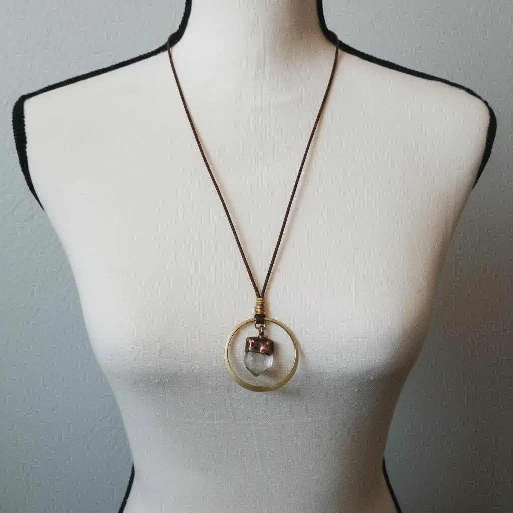 Electroformed Copper Quartz Point Necklace: Raw Crystal Boho Pendant - BlackbirdSageStudio