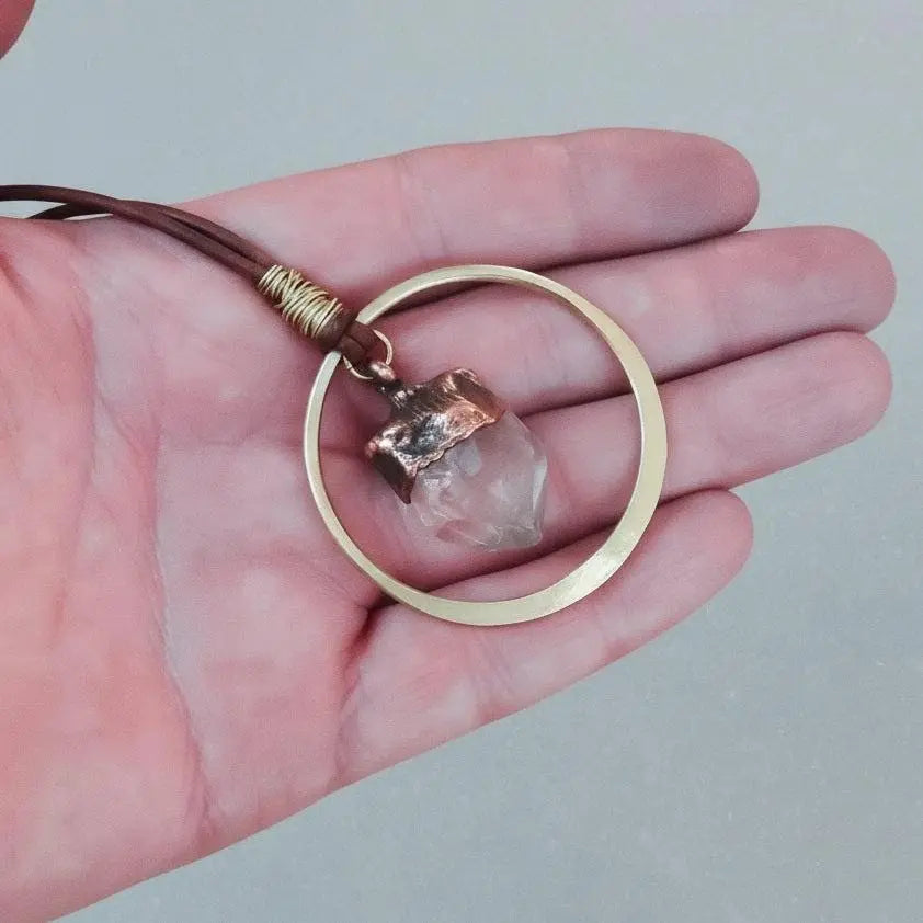 Electroformed Copper Quartz Point Necklace: Raw Crystal Boho Pendant - BlackbirdSageStudio