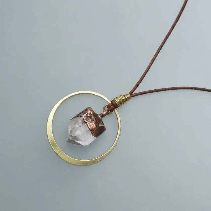 Electroformed Copper Quartz Point Necklace: Raw Crystal Boho Pendant - BlackbirdSageStudio