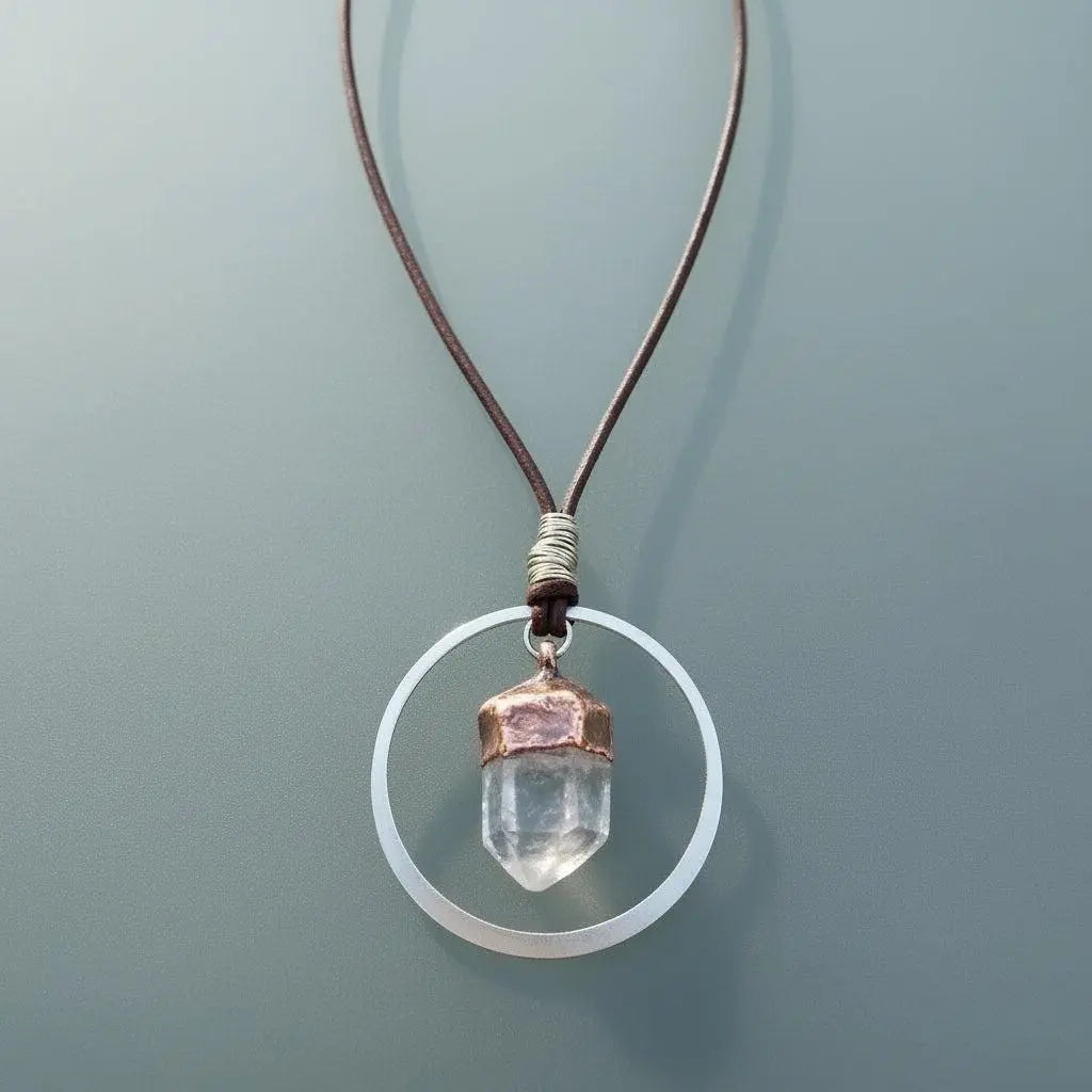 Electroformed Copper Quartz Point Necklace: Raw Crystal Boho Pendant - BlackbirdSageStudio