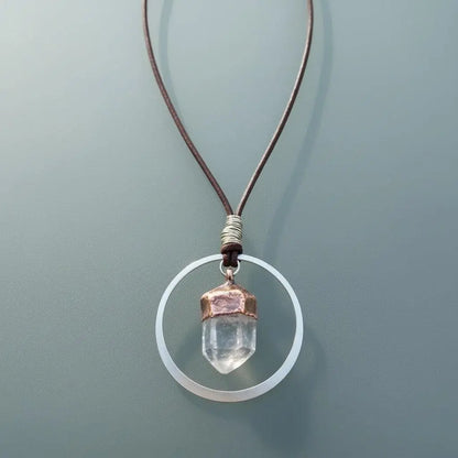 Electroformed Copper Quartz Point Necklace: Raw Crystal Boho Pendant - BlackbirdSageStudio