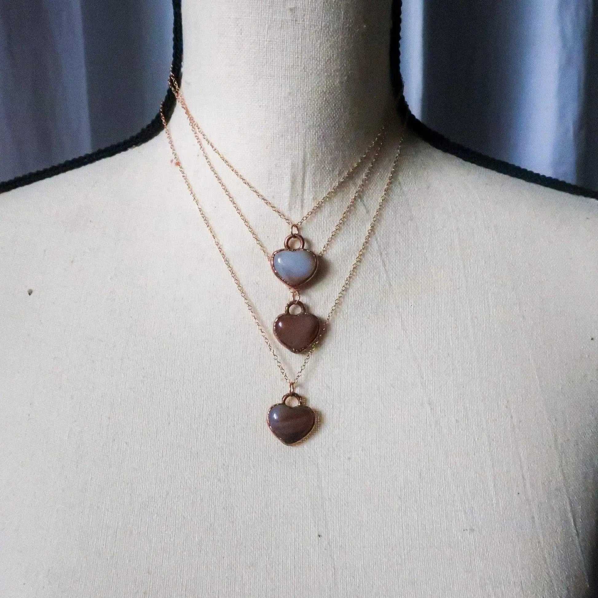 Electroformed Copper Carnelian Heart Necklace - Rose Gold Chain - BlackbirdSageStudio