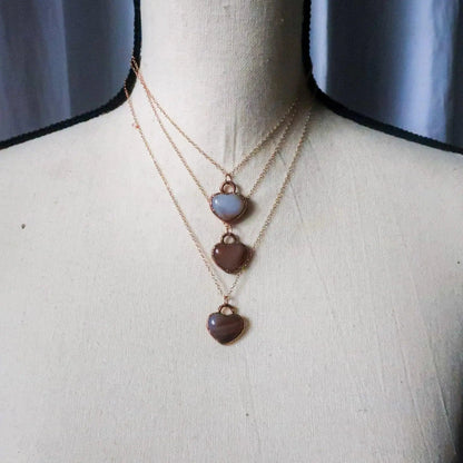 Electroformed Copper Carnelian Heart Necklace - Rose Gold Chain - BlackbirdSageStudio