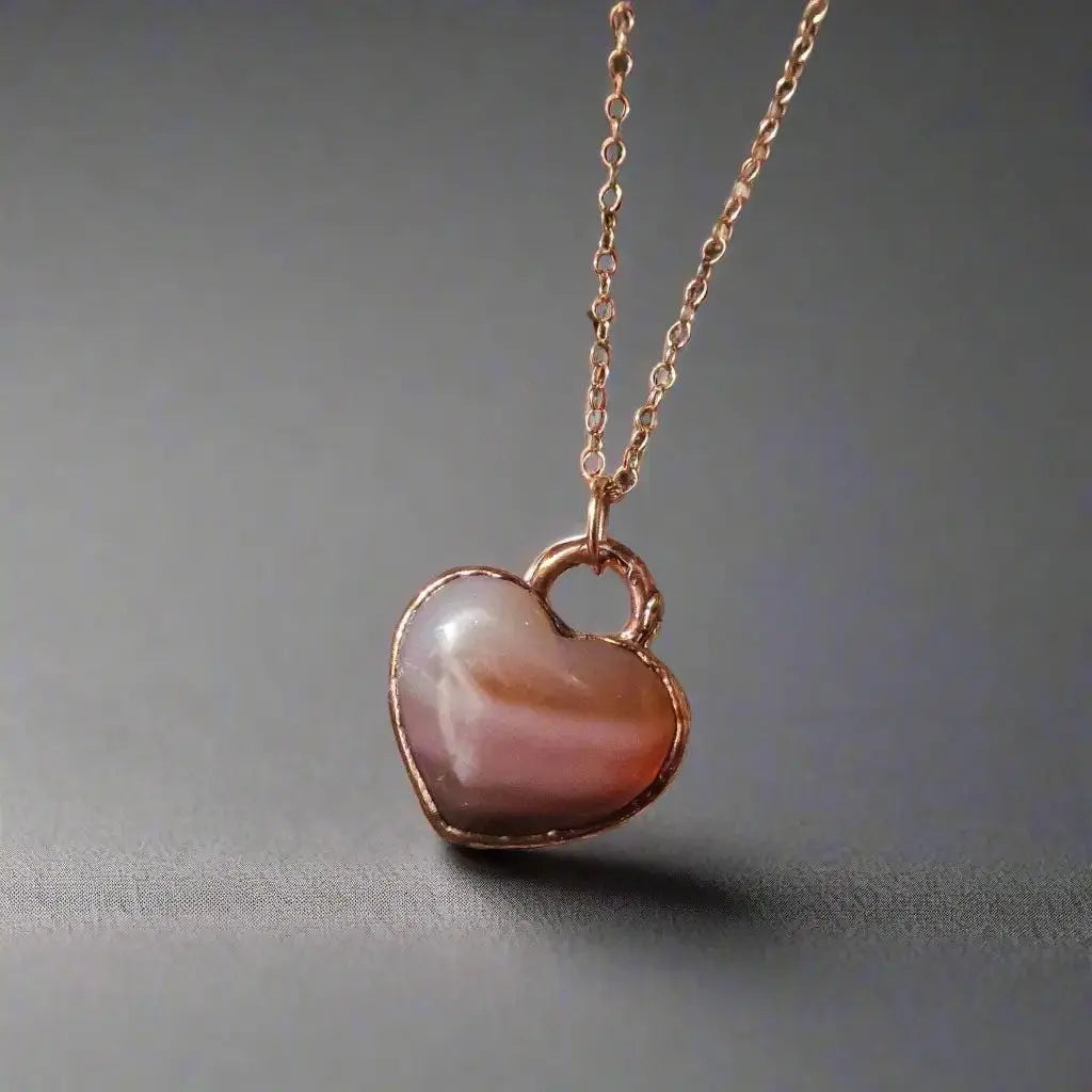 Electroformed Copper Carnelian Heart Necklace - Rose Gold Chain - BlackbirdSageStudio
