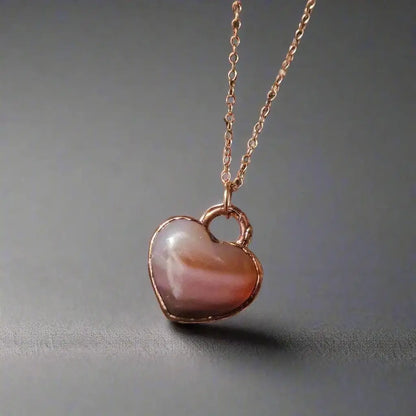 Electroformed Copper Carnelian Heart Necklace - Rose Gold Chain - BlackbirdSageStudio