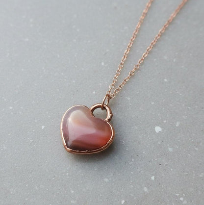 Electroformed Copper Carnelian Heart Necklace: Rose Gold Filled Chain - BlackbirdSageStudio