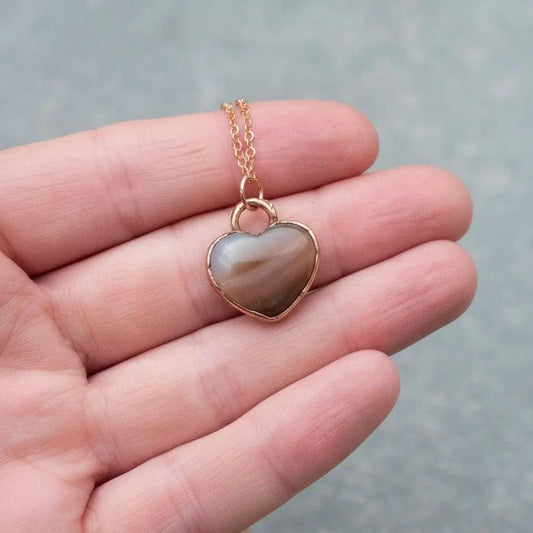 Electroformed Copper Carnelian Heart Necklace: Rose Gold Filled Chain - BlackbirdSageStudio