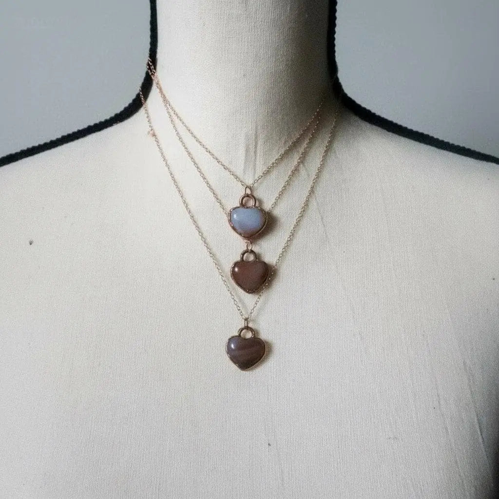 Electroformed Copper Carnelian Heart Necklace: Rose Gold Filled Chain - BlackbirdSageStudio