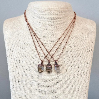 Raw Quartz Point Necklace: Copper Crystal Pendant, Healing Stone - BlackbirdSageStudio