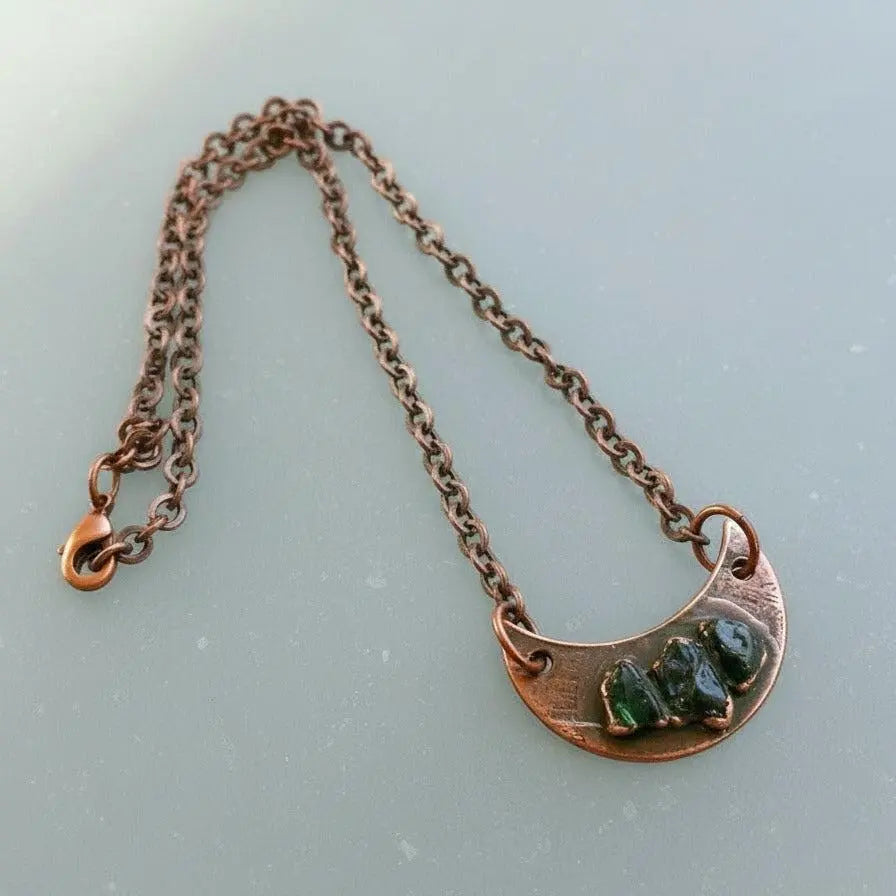 Electroformed Copper Black Tourmaline Crescent Moon Necklace - BlackbirdSageStudio