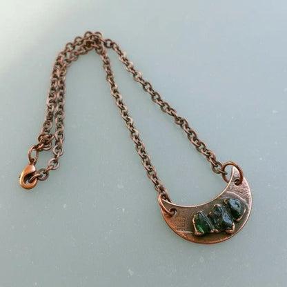 Electroformed Copper Black Tourmaline Crescent Moon Necklace - BlackbirdSageStudio