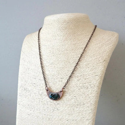 Electroformed Copper Black Tourmaline Crescent Moon Necklace - BlackbirdSageStudio