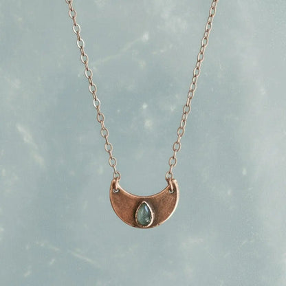 Electroformed Labradorite Crescent Moon Pendant Necklace, Copper Jewelry - BlackbirdSageStudio