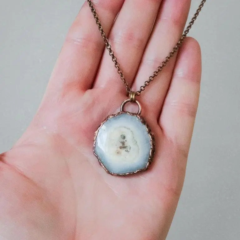 Electroformed Copper Solar Quartz Necklace: Bohemian Crystal, 18" Brass Chain - BlackbirdSageStudio