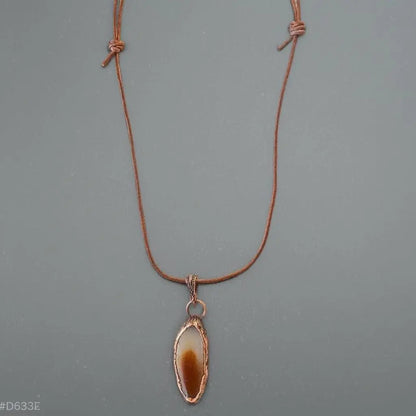 Electroformed Copper Agate Slice Pendant Necklace: Boho Leather Jewelry - BlackbirdSageStudio