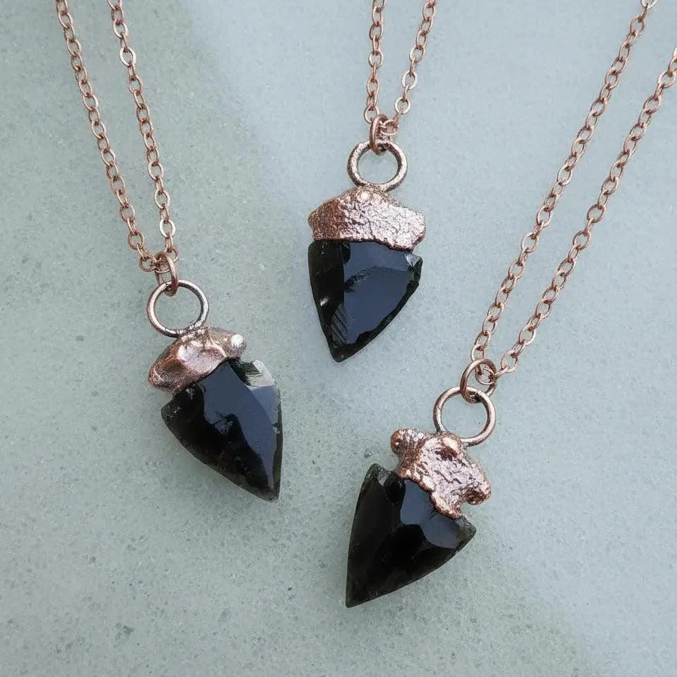 Obsidian Arrowhead Necklace Copper | Grounding Healing Crystal Jewelry for Balance & Protection - BlackbirdSageStudio