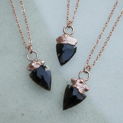 Obsidian Arrowhead Necklace Copper | Grounding Healing Crystal Jewelry for Balance & Protection - BlackbirdSageStudio