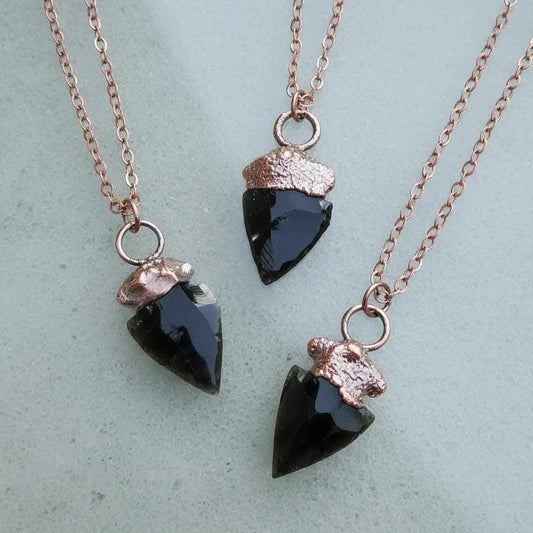Obsidian Arrowhead Necklace Copper | Grounding Healing Crystal Jewelry for Balance & Protection - BlackbirdSageStudio