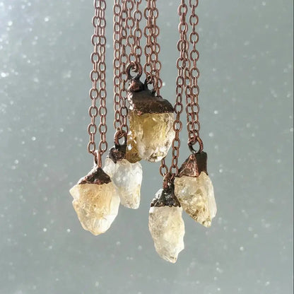Raw Citrine Crystal Necklace, November Birthstone Jewelry, Layering Necklace, Electroformed Copper Pendant - BlackbirdSageStudio
