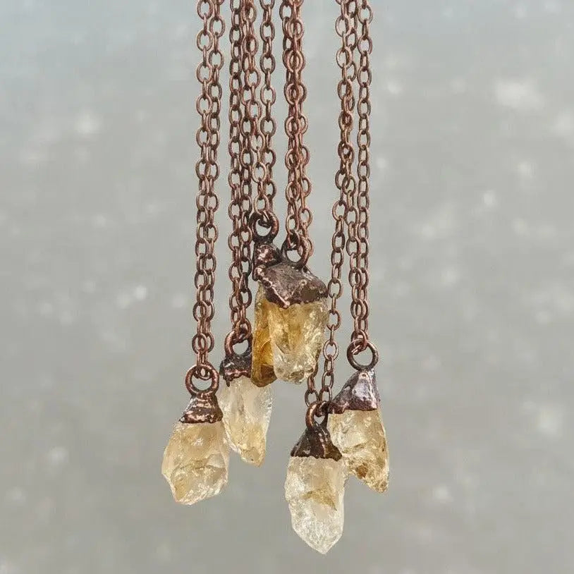 Raw Citrine Crystal Necklace, November Birthstone, Electroformed Copper Pendant - BlackbirdSageStudio