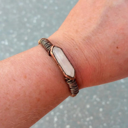 Electroformed Copper Quartz Bracelet: Bronze Wire Wrapped Bangle - BlackbirdSageStudio