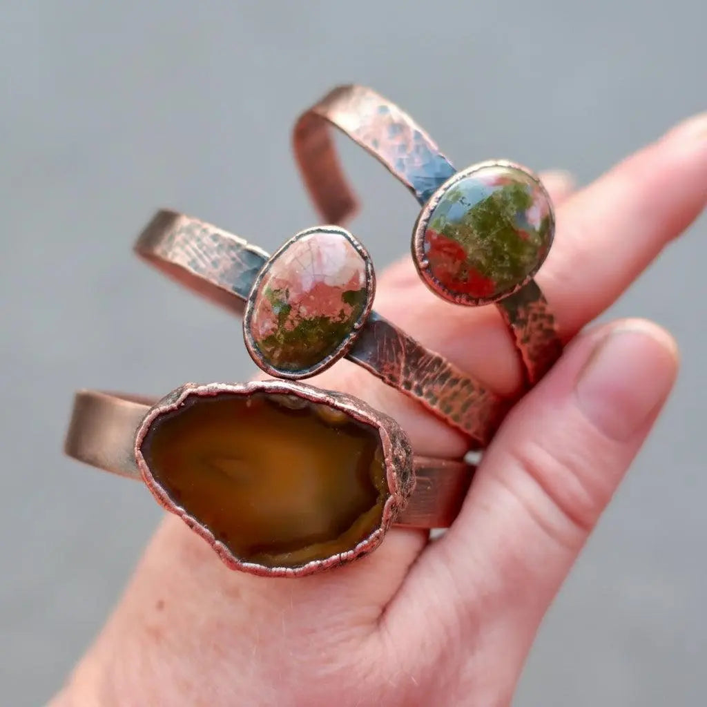 Agate Copper Cuff - Handcrafted Talisman Jewelry for Everyday Grounding - BlackbirdSageStudio