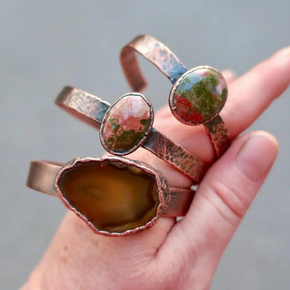 Agate Copper Cuff - Handcrafted Talisman Jewelry for Everyday Grounding - BlackbirdSageStudio