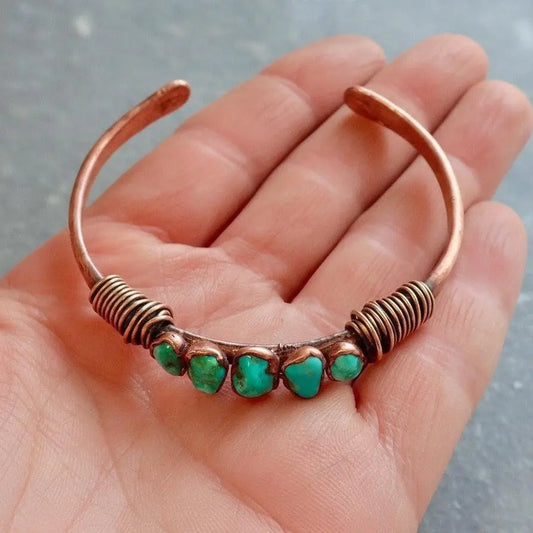 Raw Turquoise Copper Cuff Bracelet: Sonoran Stone, Bohemian Bangle - BlackbirdSageStudio