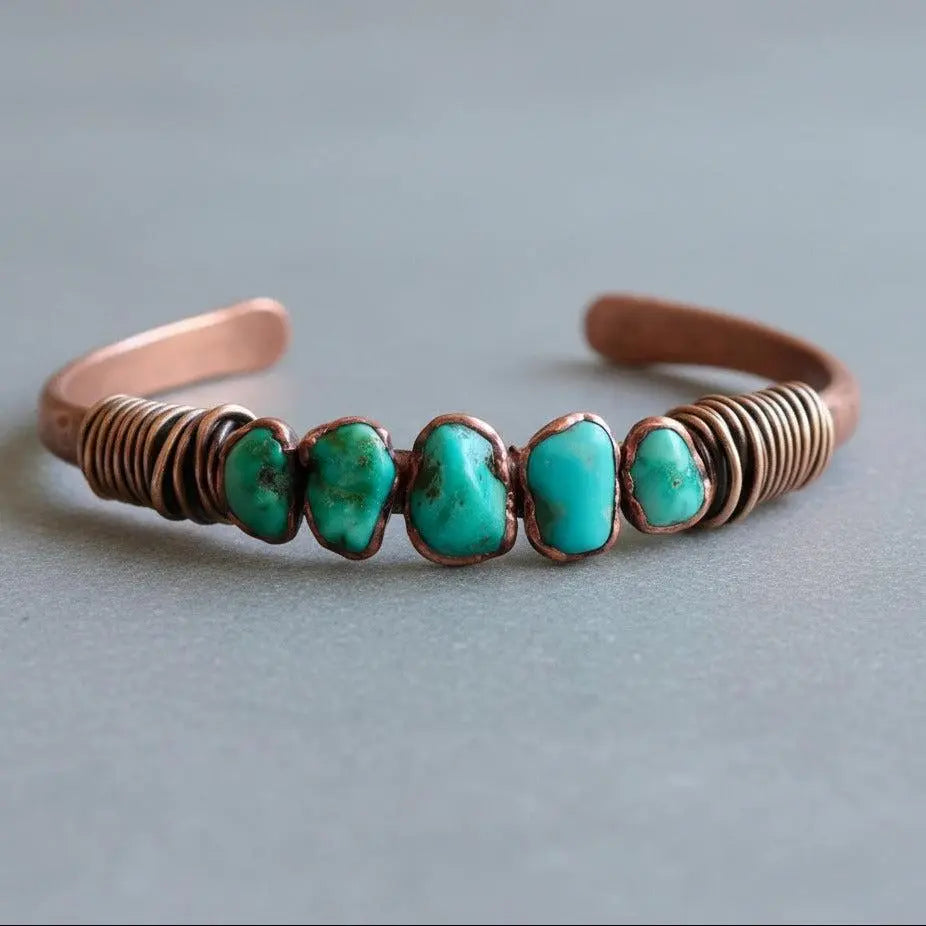 Raw Turquoise Copper Cuff Bracelet: Sonoran Stone, Bohemian Bangle - BlackbirdSageStudio