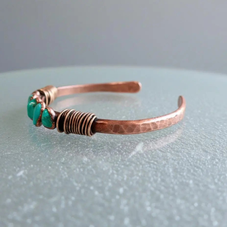Raw Turquoise Copper Cuff Bracelet: Sonoran Stone, Bohemian Bangle - BlackbirdSageStudio