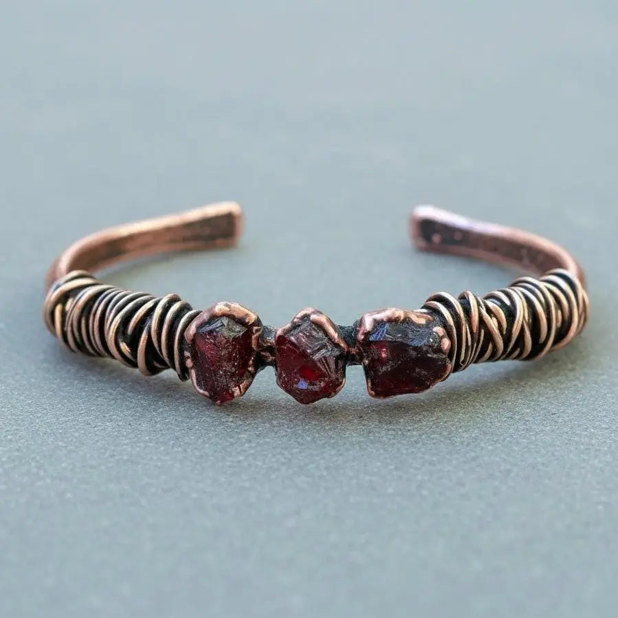 Raw Garnet Copper Cuff Bracelet: Electroformed Bronze Bangle - BlackbirdSageStudio