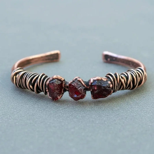 Raw Garnet Copper Cuff Bracelet: Electroformed Bronze Bangle - BlackbirdSageStudio