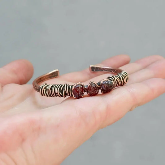 Raw Garnet Copper Cuff Bracelet: Electroformed Bronze Bangle - BlackbirdSageStudio