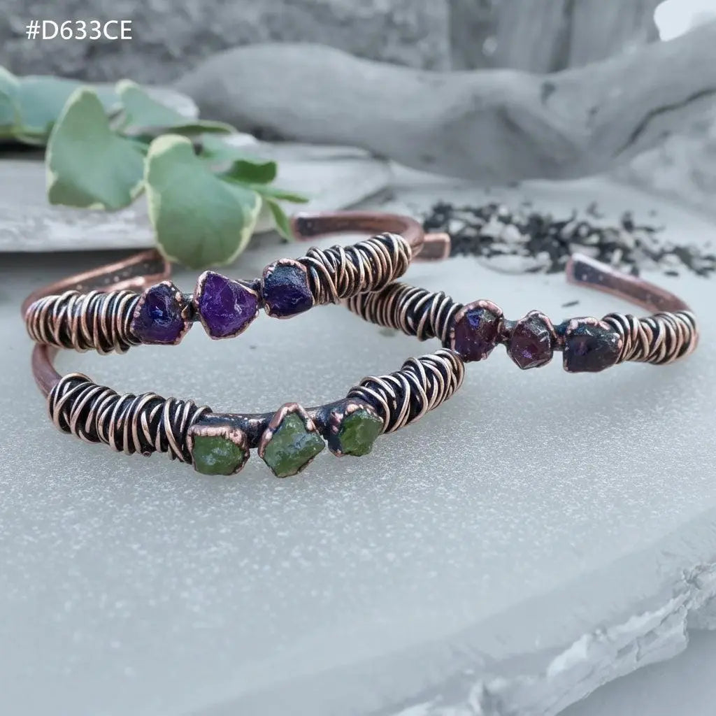 Raw Garnet Copper Cuff Bracelet: Electroformed Bronze Bangle - BlackbirdSageStudio