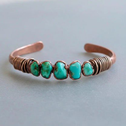 Raw Turquoise Copper Cuff Bracelet: Sonoran Stone, Electroformed Bohemian Bangle - BlackbirdSageStudio