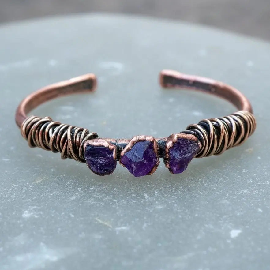 Handcrafted Copper Raw Amethyst Cuff For Inner Peace In Daily Rituals - BlackbirdSageStudio
