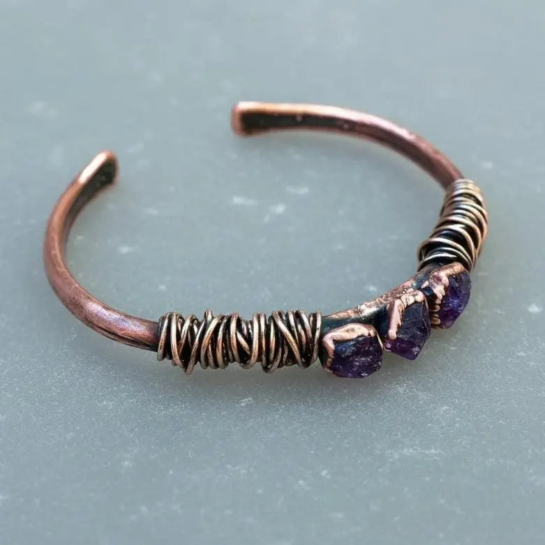 Handcrafted Copper Raw Amethyst Cuff For Inner Peace In Daily Rituals - BlackbirdSageStudio