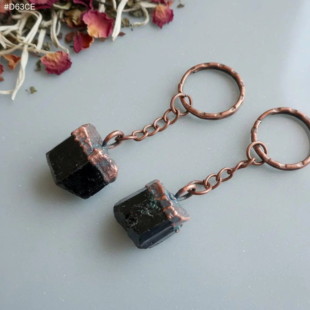 Electroformed Raw Black Tourmaline Keychain for Protection - Blackbird & Sage Jewelry