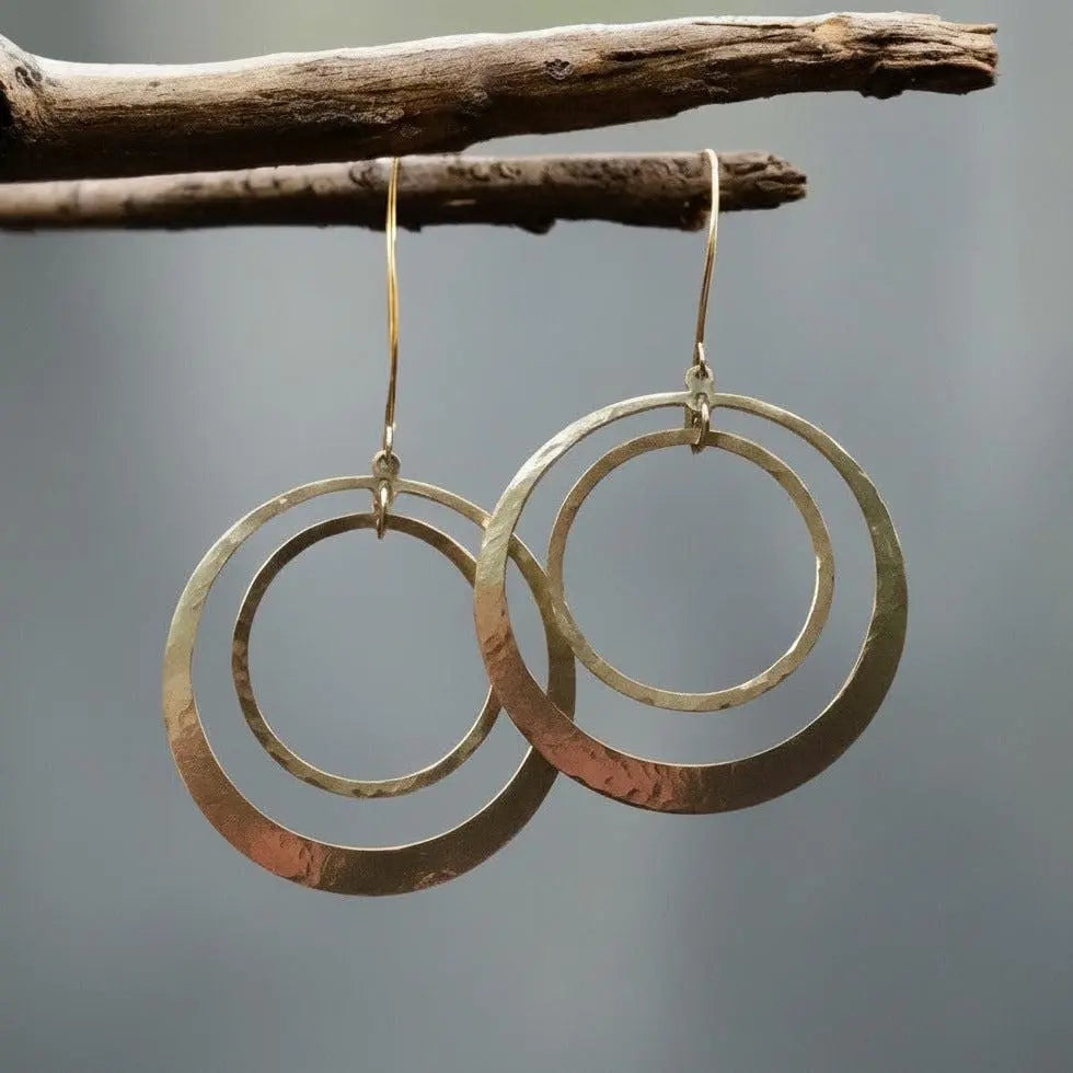 Hand Hammered Brass Hoop Earrings: Boho Full Circle Jewelry - BlackbirdSageStudio