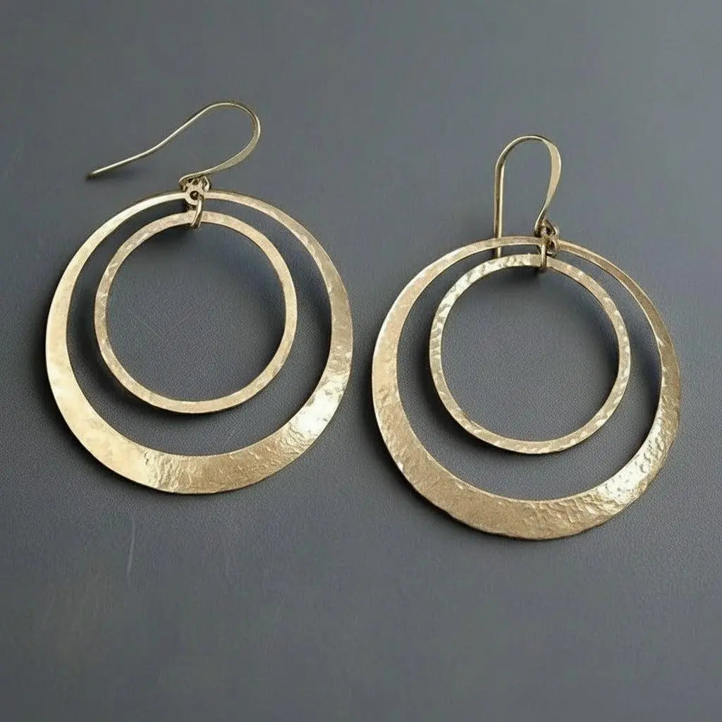 Hand Hammered Brass Hoop Earrings: Boho Full Circle Jewelry - BlackbirdSageStudio